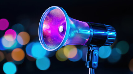 Bright and colorful megaphone with vibrant bokeh background, creating lively atmosphere perfect for events or announcements