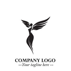 Elegant Black Angel Woman Silhouette Logo Symbol on White Background