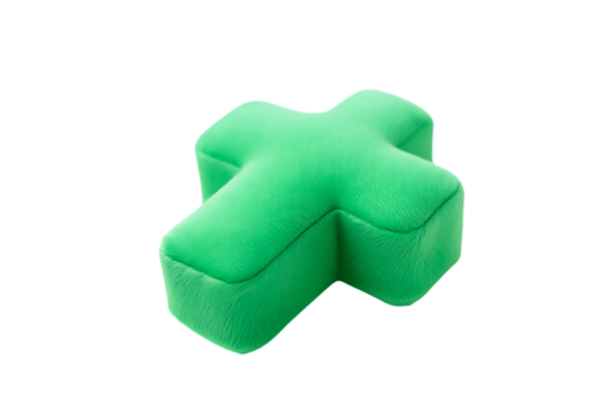 3d icon of a bright green, plush, crossshaped object on a transparent background - Powered by Adobe