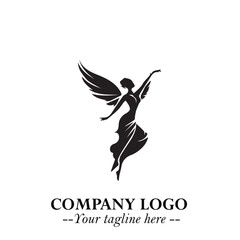 Elegant Black Angel Woman Silhouette Logo Symbol on White Background