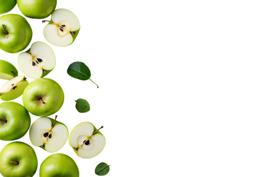 3d icon of a vertical arrangement of fresh green apples and apple slices