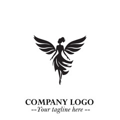 Elegant Black Angel Woman Silhouette Logo Symbol on White Background