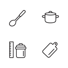 Minimalist Black Line Kitchen Utensil Icon Collection for Cooking and Food Preparation.