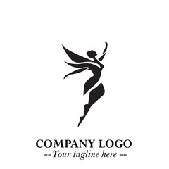 Elegant Black Angel Woman Silhouette Logo Symbol on White Background
