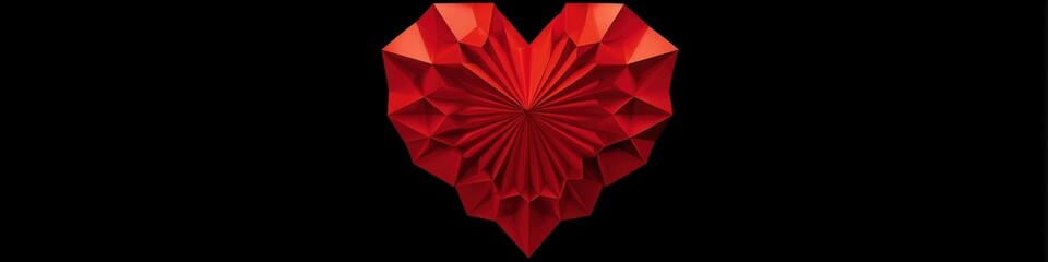 Geometric origami heart in red on black background