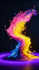 Abstract Neon Light Flow Energy Art, Dynamic Glowing Digital Visual Effect for Tech Theme Background, Music Festival Poster, Creative Advertising and Futuristic Design.
