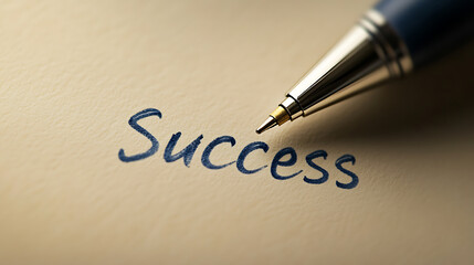 A close-up image of the word 'Success' written on paper with a pen, symbolizing achievement. It evokes aspiration, motivation, and the path to a desired outcome.