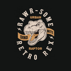 Rawr Some retro rec urban raptor label sign vector