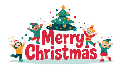 Christmas Joy: A vibrant illustration of children celebrating the festive season around a decorated Christmas tree, evoking the spirit of joy and the magic of Christmas.