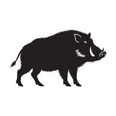 Powerful Minimalist Wild Boar Silhouette Highlighting Tusks, Muscular Form, and Rugged Strength. 