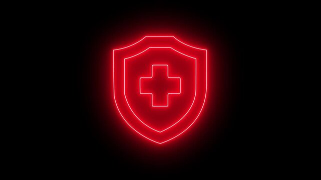 Glowing Neon plus sign symbol on black background .Neon plus sign icon animated.4k animation.