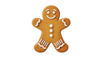Gingerbread Man Cookie With White Icing Decorations On A Transparent Background