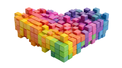 Colorful 3D Pixel Heart Made of Glossy Cube, Digital Love Concept