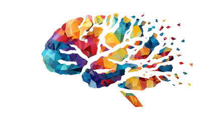 Abstract Polygonal Brain Exploding Into Colorful Fragments, Creative Concept Illustration