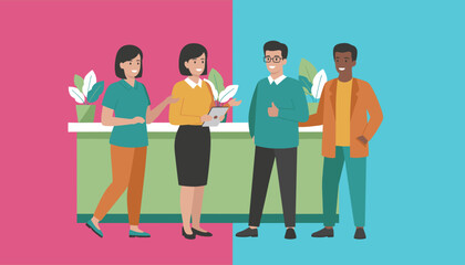 Obraz premium Diverse business team collaborating happily at an office desk Success and support concept