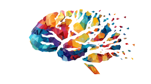 Abstract Polygonal Brain Exploding Into Colorful Fragments, Creative Concept Illustration