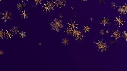 Elegant abstract design featuring golden snowflakes on a dark purple backdrop, perfect for winter and holiday-themed projects. Festive and luxur
