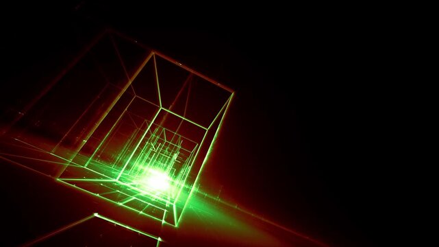 Leuchtende gitterf&ouml;rmige Geometrie f&uuml;r Technologie, Energie, Produktion & Datentransfer &ndash; moderne Architektur, Planung & Sicherheit visualisiert, gr&uuml;n, gelb
