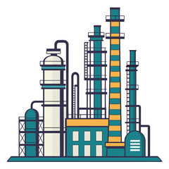Obraz premium Illustration of a refinery with tall towers and connected pipelines on a white background view from afar