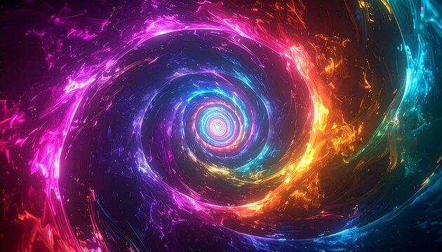 Swirling vortex of colorful nebula clouds, illuminated from the center, creating a hypnotic, spiral effect
