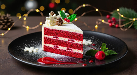 Christmas red velvet cake for holiday dessert menus, festive promotions, and seasonal marketing
