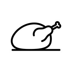 Roasted Chicken Leg Illustration On Plate. Simple Black Line Drawing For Food Iconography