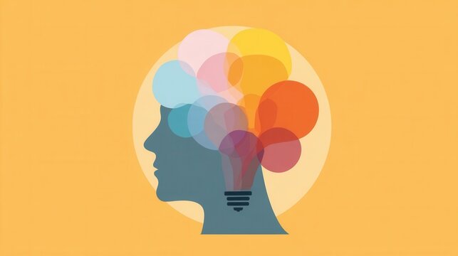 Creative mind with light bulb ideas and colorful thoughts - Powered by Adobe