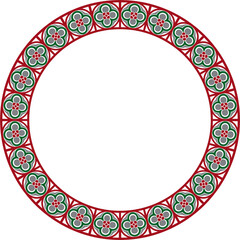 Vector colored round gothic ornament. Medieval European circle, ring, border. Classic pattern of the Germans, Angles, Saxons, Franks.