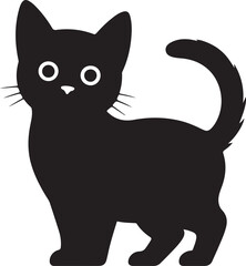 Cute black kitten with big white eyes standing