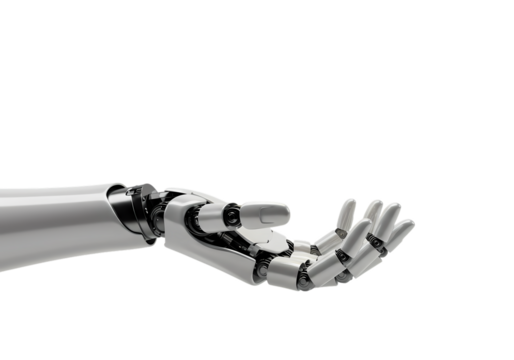 Robotic hand reaches out offering assistance now