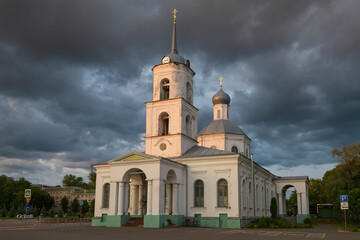 The ancient Cathedral of the Life-Giving Trinity on a cloudy June evening. Ostrov, Pskov region