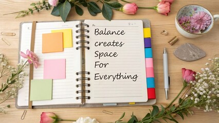 Open journal with handwritten motivational quote on wooden desk