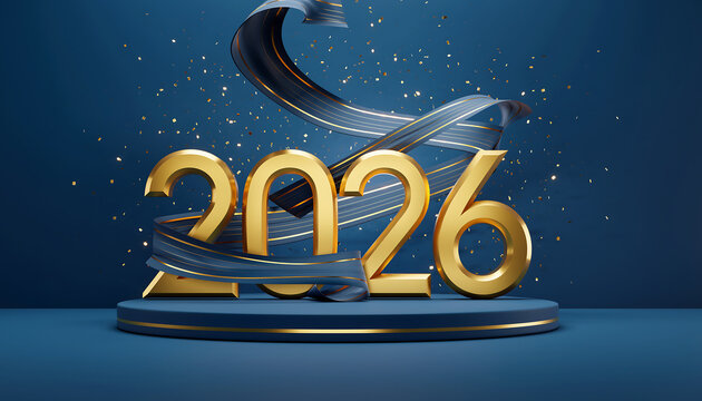 Celebrate New Year 2026 with dynamic golden numerals and festive confetti