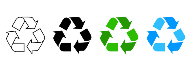 Recycle icon set, Recycling symbol variations design. Flat vector illustration design isolated on white background.