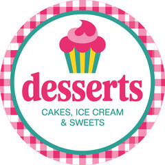 Round logo with a cupcake and the word desserts and other sweet treats