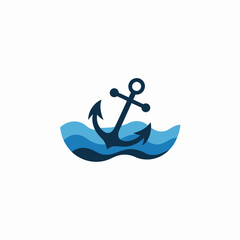 Fototapeta premium Stylized anchor floating on blue waves nautical symbol