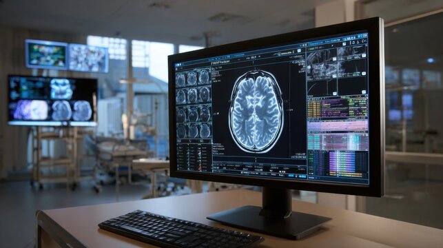 Medical scan display showing brain MRI results