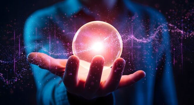 Mysterious glowing orb held in a person s outstretched hand