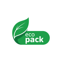 Green eco pack label with a leaf symbol for sustainable packaging and products