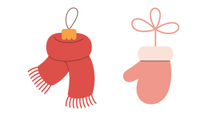 Cozy Winter Accessories: A festive illustration of a warm scarf and a matching mitten, perfect for winter and holiday designs. 