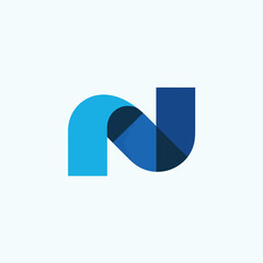 Modern abstract blue letter n logo design on light blue background