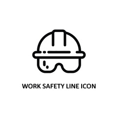 Simple line icon of a hard hat and safety goggles for work safety