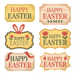 Set of six vintage style happy easter greeting cards with decorative elements