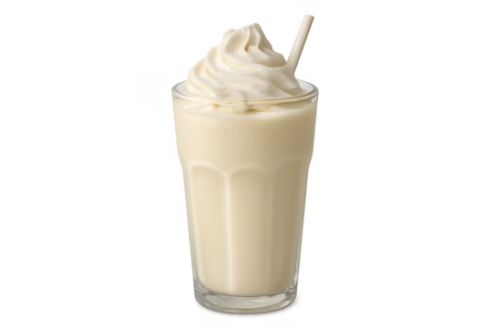 Vanilla milkshake with whipped cream and straw