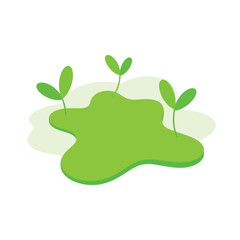 Green sprouts growing from a vibrant green blob on a white background