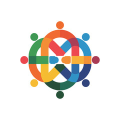 Colorful abstract interconnected figures representing teamwork and community