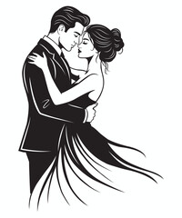 Romantic Couple Silhouette Dancing Embrace for Valentine Day Art.