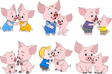 Cute Cartoon Pig Characters Interacting Playfully