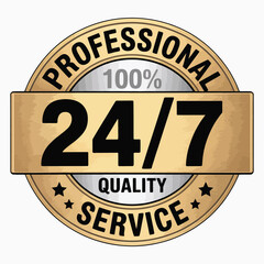 Professional 24 7 quality service emblem with stars