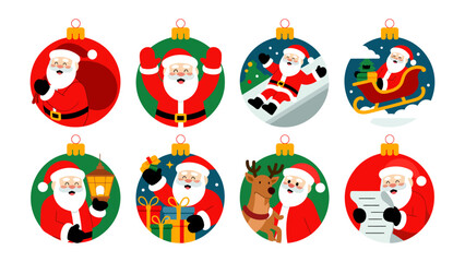 Festive Ornaments with Santa: A collection of vibrant Christmas ornaments, each featuring Santa Claus in various joyful holiday scenes, spreading cheer and delight.